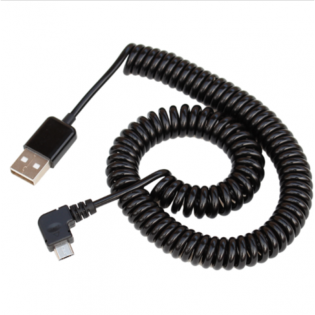 Спиральный кабель USB 2.0 - MicroUSB (угловой) , до 2 м